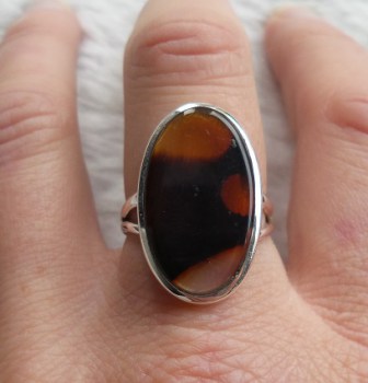 Zilveren ring gezet met ovale Montana Agaat 18 mm